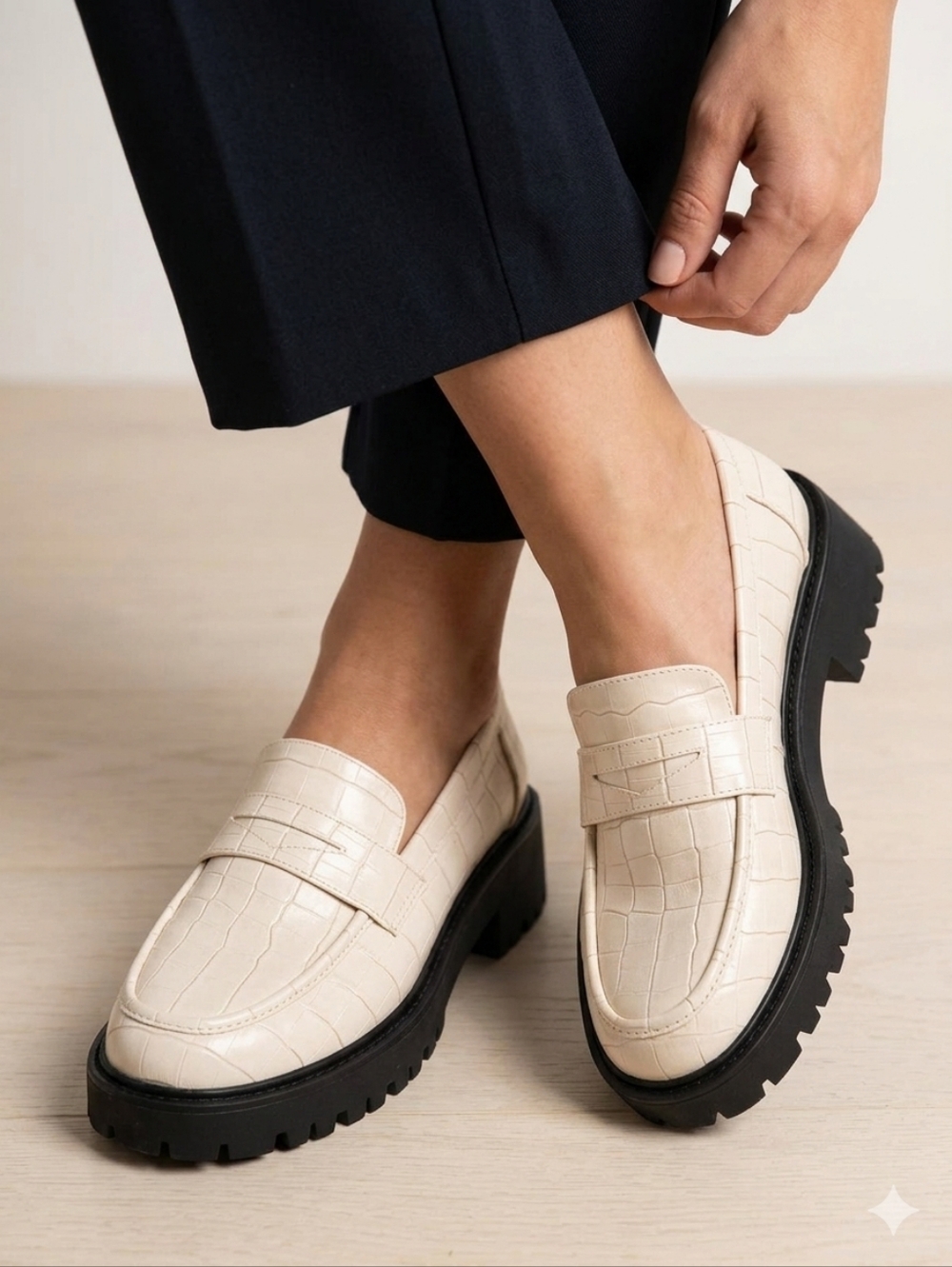 NWOB Beach by Matisse Laguna Ivory Croc Lug Sole Loafers 8M